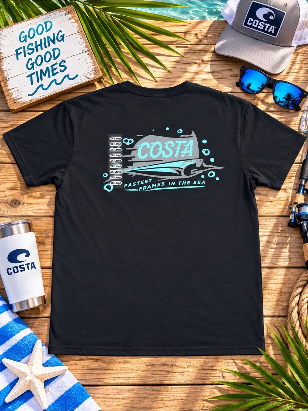 Costa Black Short-Sleeve Tee with Aqua Surf Graphic